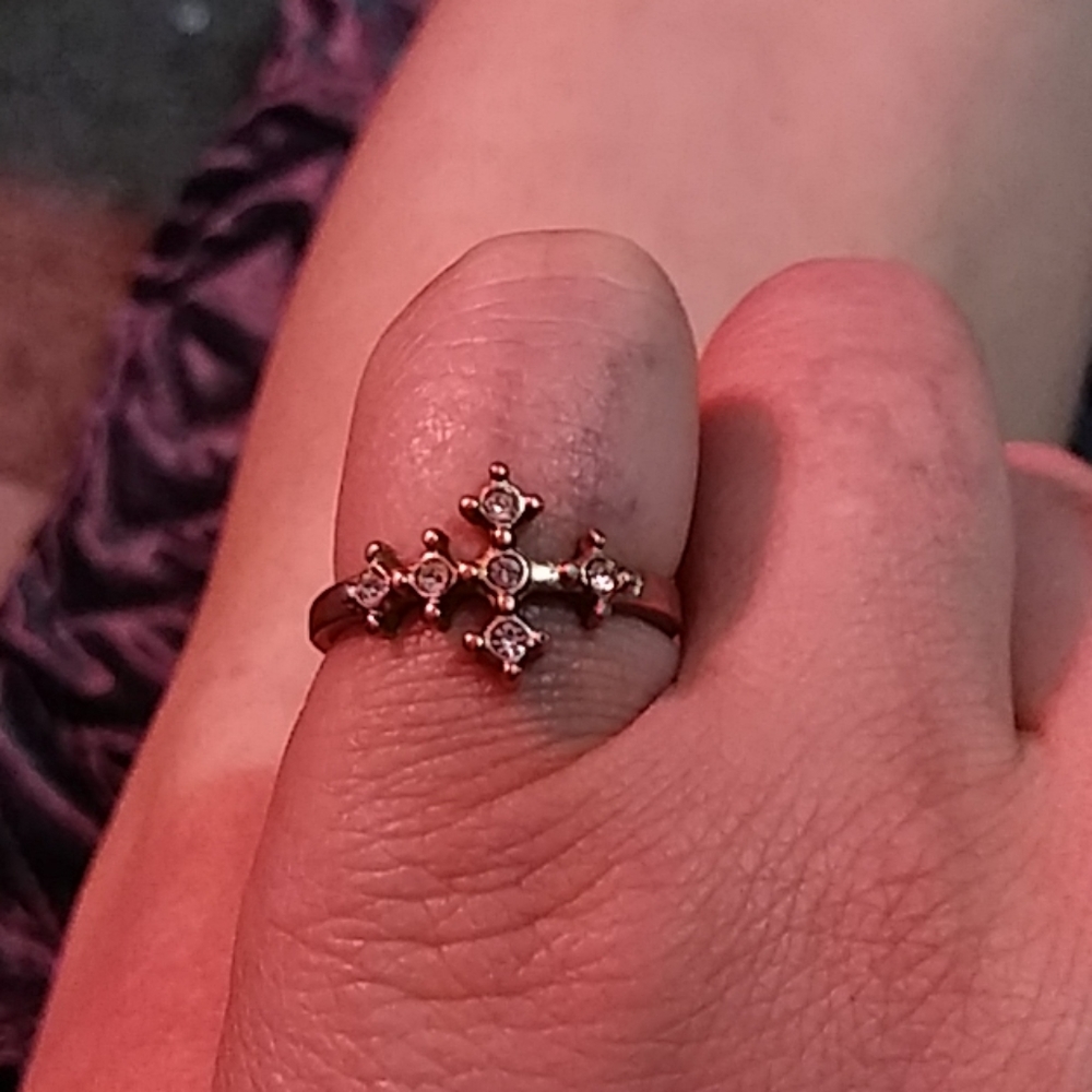 Gold and rhinestone cross ring